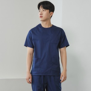 남성 크루넥 TC스판 베이직 스크럽 티셔츠/다크블루-IT-103M-1