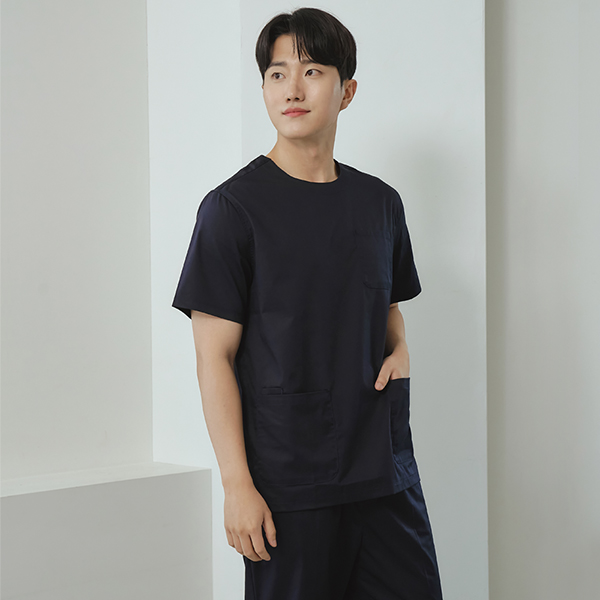 남성 크루넥 TC스판 베이직 스크럽 티셔츠/다크네이비-IT-103M-2