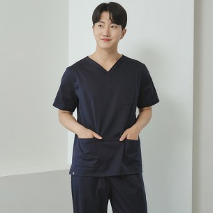 남성 V넥 TC스판 베이직 스크럽 티셔츠/다크네이비-IT-102M-2
