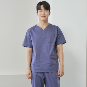 남성 V넥 TC스판 베이직 스크럽 티셔츠/애쉬블루-IT-102M-3