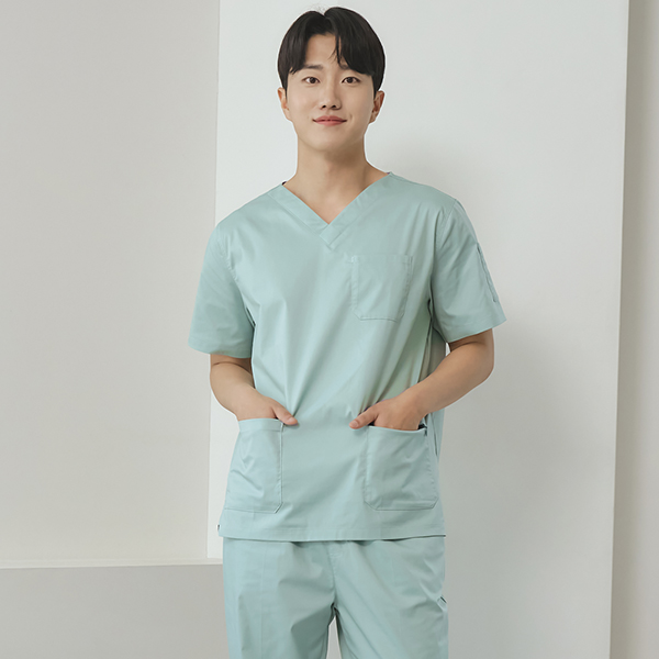 남성 V넥 TC스판 베이직 스크럽 티셔츠/민트-IT-102M-4