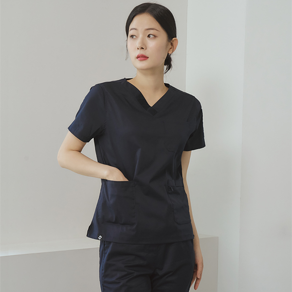 여성 V넥 TC스판 베이직 스크럽 티셔츠/다크네이비-IT-102W-2