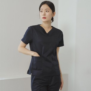 여성 V넥 TC스판 베이직 스크럽 티셔츠/다크네이비-IT-102W-2