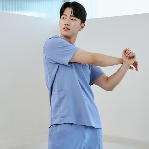 남성 크루넥 사이드포켓 스크럽 티셔츠/인디고-ET-103M-3