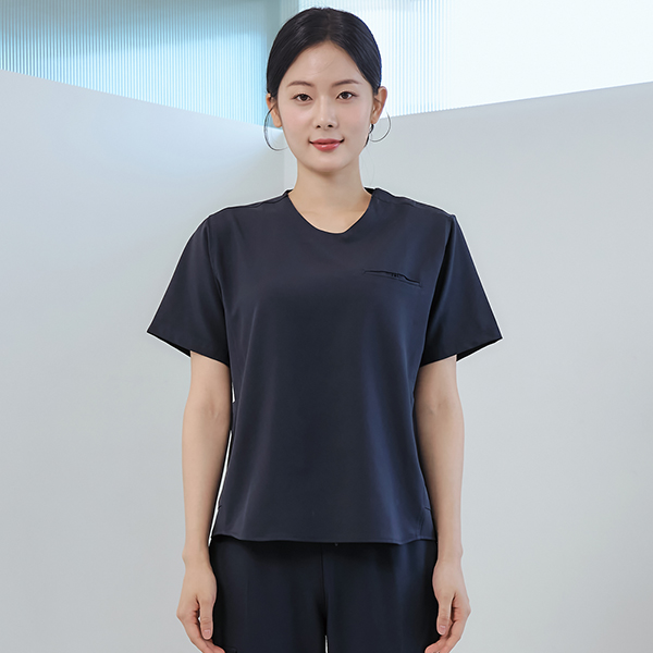 여성 크루넥 사이드포켓 스크럽 티셔츠/네이비-ET-103W-1