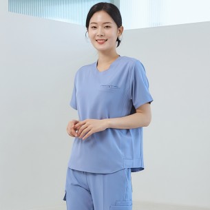 여성 크루넥 사이드포켓 스크럽 티셔츠/인디고-ET-103W-3